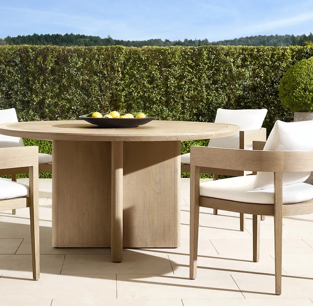 Italian style light luxury outdoor garden chair and table hotel furniture teak solid wood rectangular dining tables and chairs
