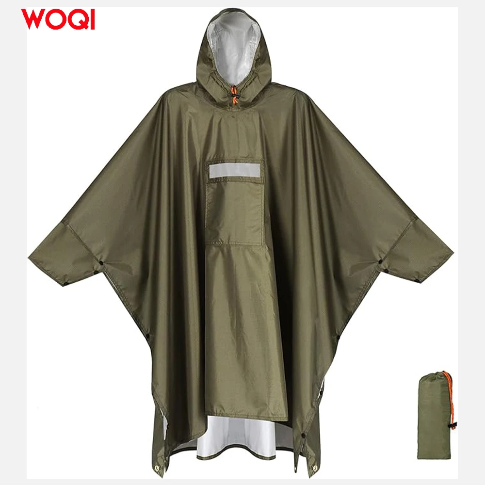 WOQI custom printable with reflective stripes hooded waterproof raincoat adult jacket raincoat