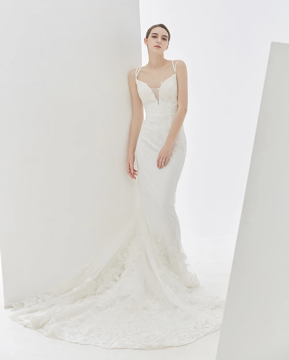Manufacturer Custom made Plus Size Slim Wedding Dress Lace Sling Bridal Gown Dress Evening Dress