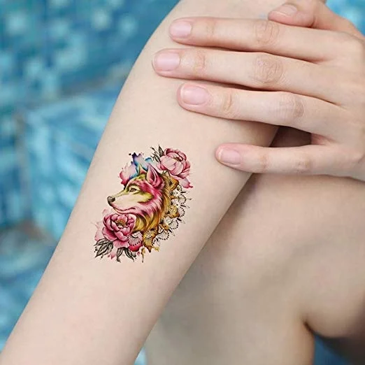 Girl Neck Art Sticker Watercolor Fox Tattoo Sticker Water Transfer Temporary Tattoo Sticker
