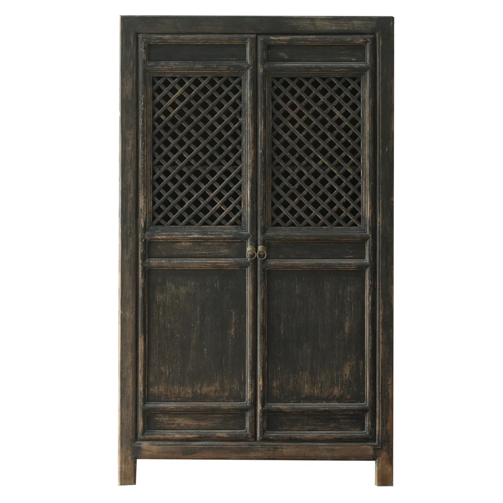 Chinese Asian antique shabby chic distressed painted two door closet wardrobe