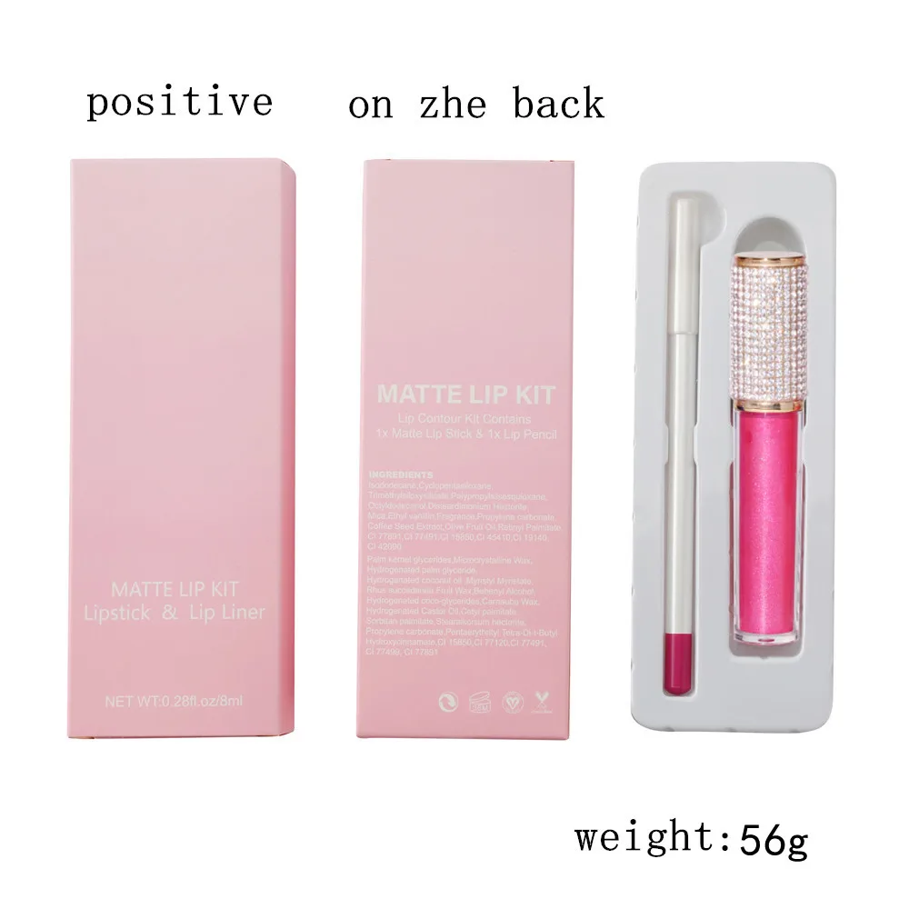 Private Label Lipgloss Liquid Lip Stick Lip Liner Set Cruelty Free Matte Lipstick Kit With Lip Liner