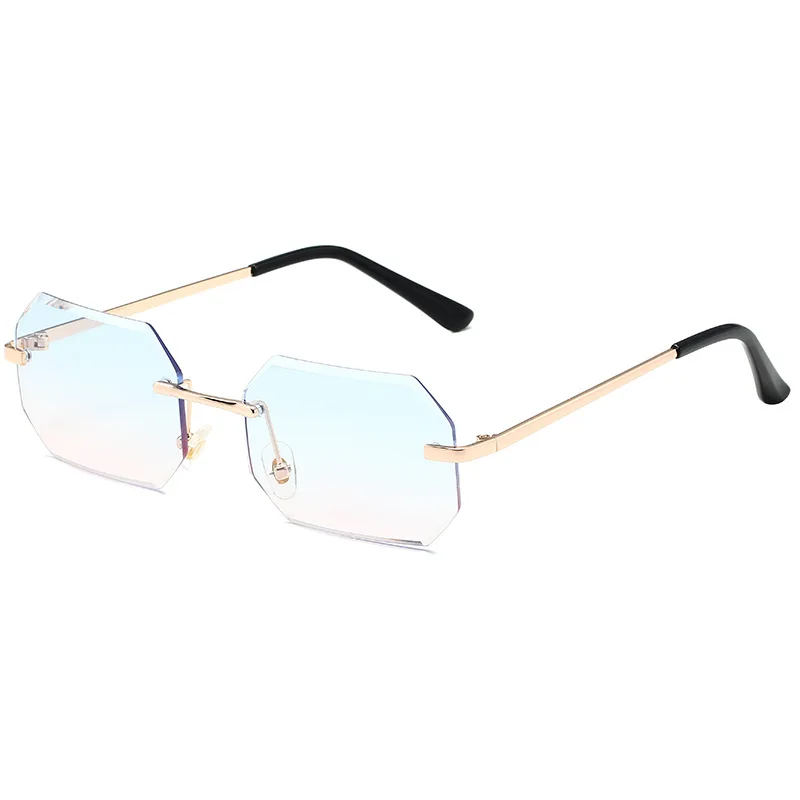 Wholesale Sunglasses Designer Diamond Cut Shaped Brand Sunglasses Women Rimless Metal Frame Octagonal