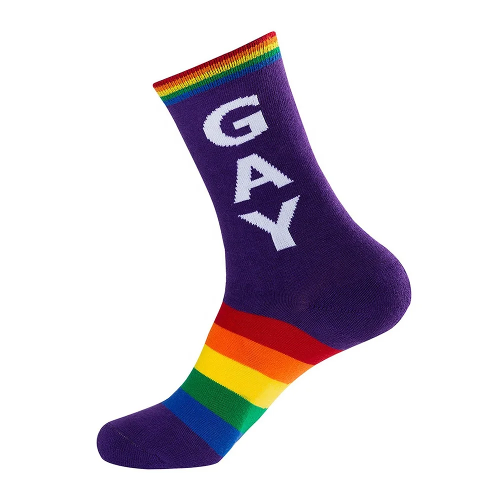 Custom Sock With Logo Custom Over the Calf Gay Men Socks Rainbow Crew Socks