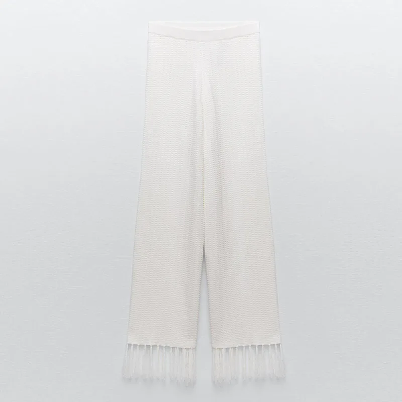 YT Women Cropped Knitted V-neck Cropped Top High-rise Wide-leg Tassel Pants Girls Sexy Two-piece Set Summer Dress Clothing Woman