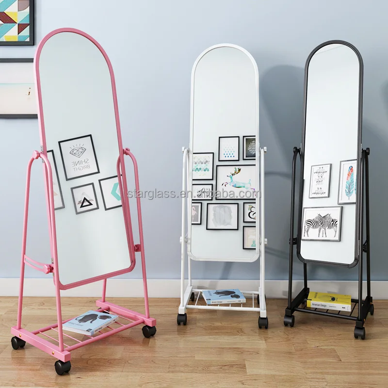 Hot Selling Modern Floor Frame Mirror Standing with Wheel Household Floor Standing Mirror,cheap standing mirror