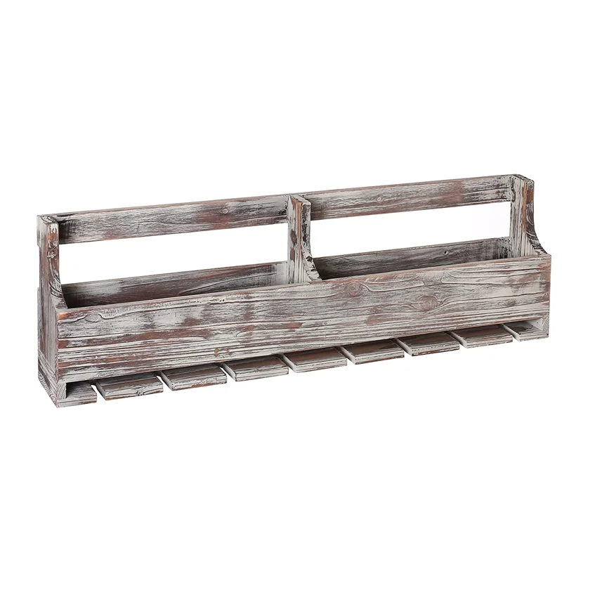 Floating Wall Mounted pine solid wood indoor restaurant kitchen wooden wine display shelf for glass cup wine