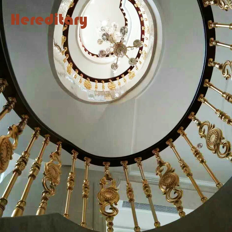 K gold indoor luxury stair railing and cast aluminum staircase railings with red wood handrails