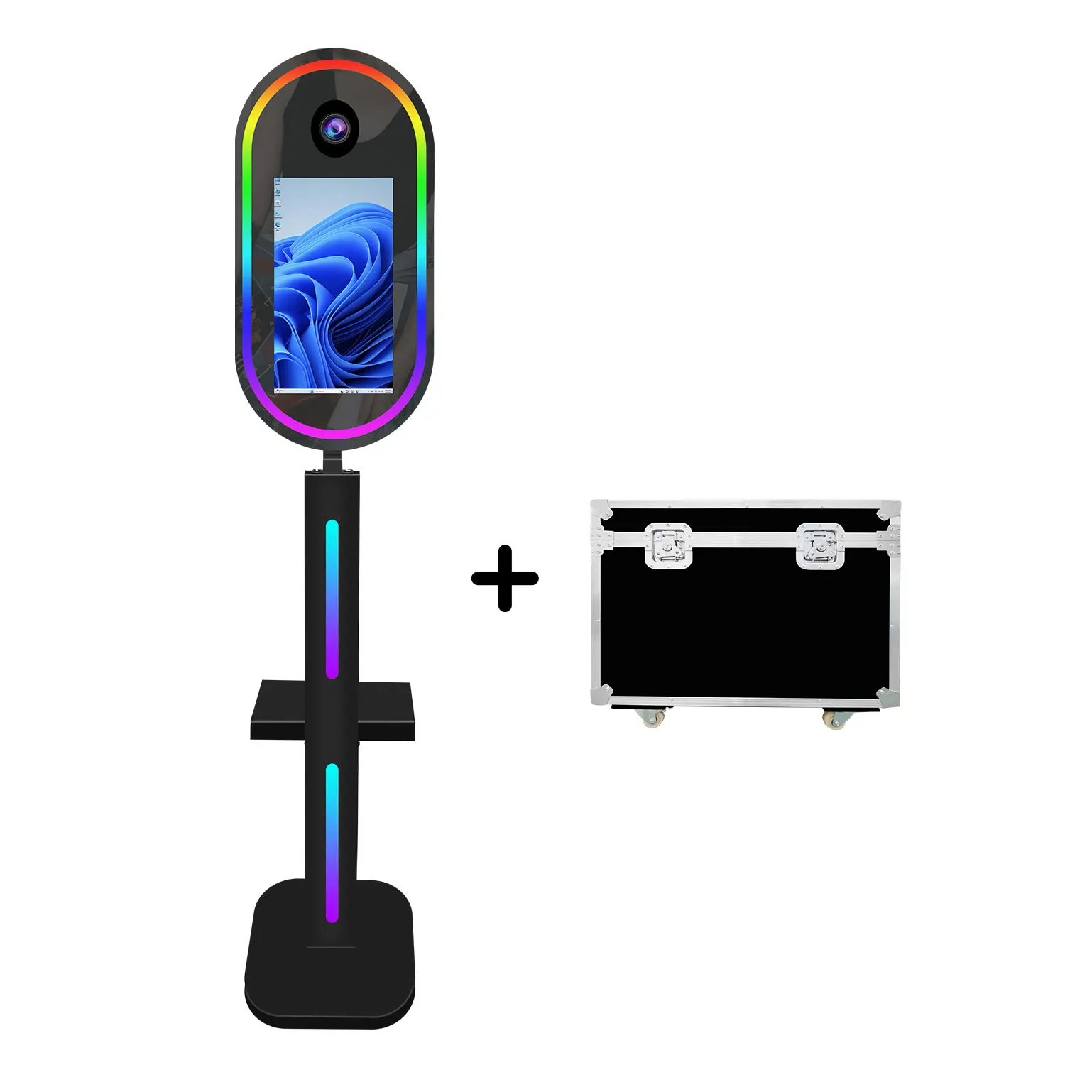 Black Oval Dslr Photo Booth With 15.6Inch Touch Screen For Event Selfie Photobooth Flash Camera Printer
