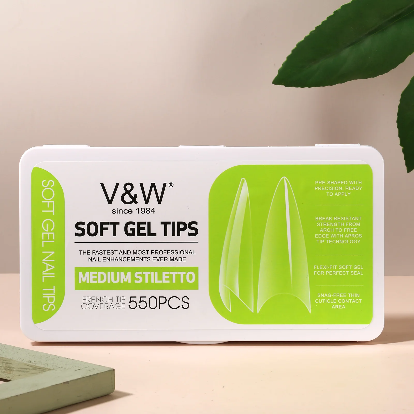 VW 550pcs Clear French Medium Stiletto Nail Tips Extension Acrylic Nail Tip Press On False Artificial Nails 11 Sizes