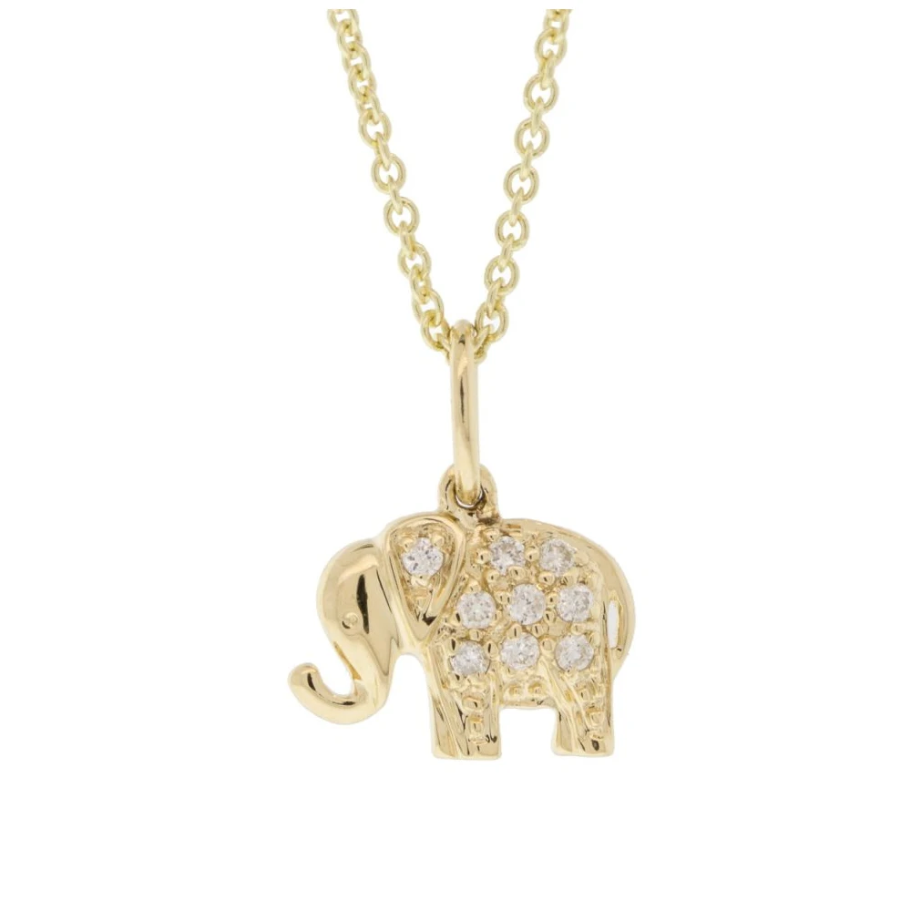 14K Solid Yellow Gold Natural Diamond Pave Elephant Charm Pendant Necklace Jewelry Manufacturer Exporter & Supplier