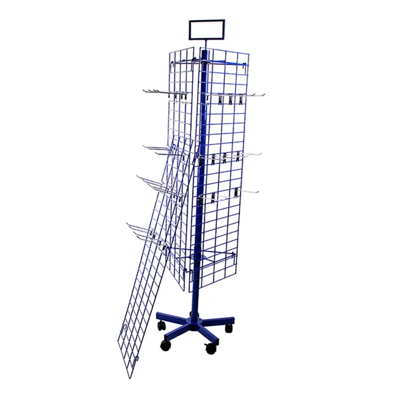 New Arrival Spinner Three-side Metal Grid Panel Floor Display Rack for Hanging Accessories