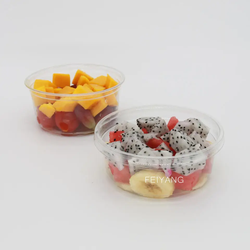 Wholesale logo printing disposable plastic salad food fruit yogurt container with lids16oz 12oz 10oz