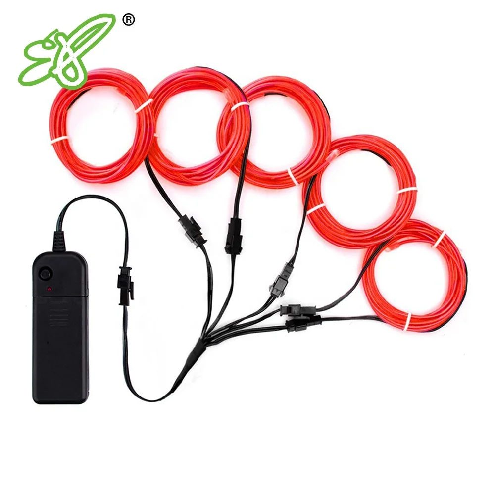 EL Wire Red Neon Lights Kit with 4 Modes Portable Battery Operated for DIY Party Decoration, 5 by 1-Meter