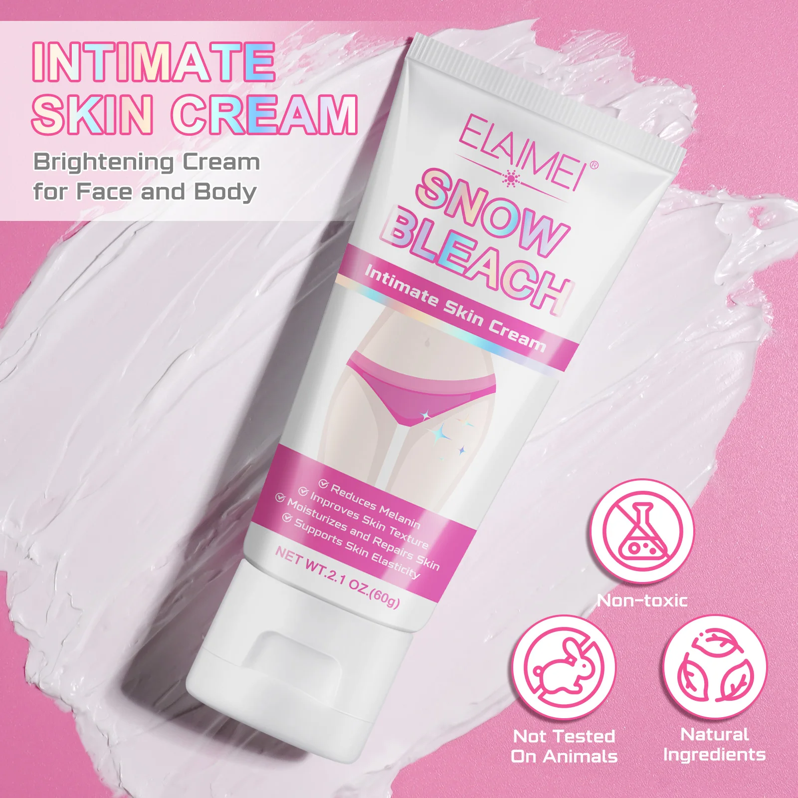 ELAIMEI Snow Bleach Intimate Skin White Cream Private Label Smooth Skin Face Body Brighten Whitening Cream For Intimate Areas
