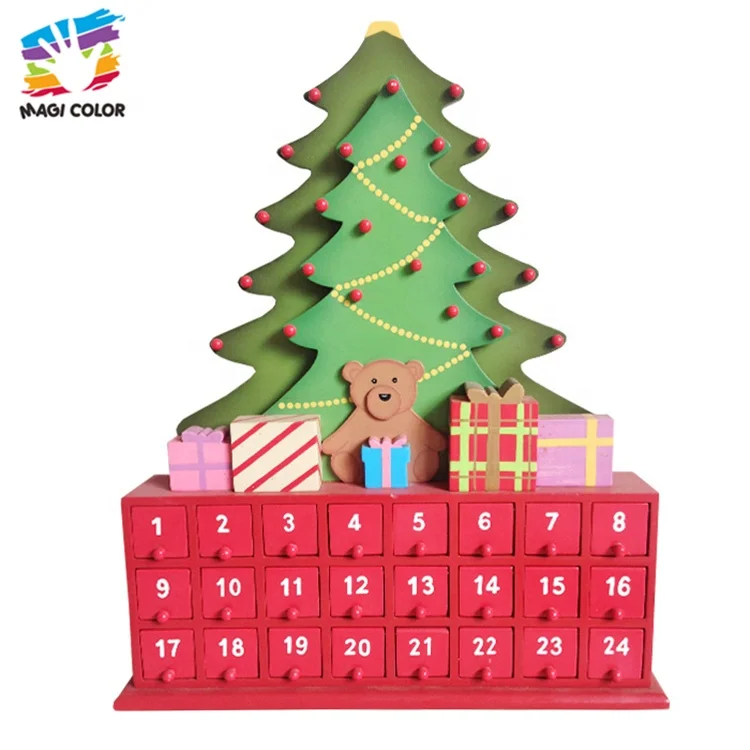 Hot Selling Christmas Sleigh Shaped Wooden Advent Calendar Box For Decor W02A171