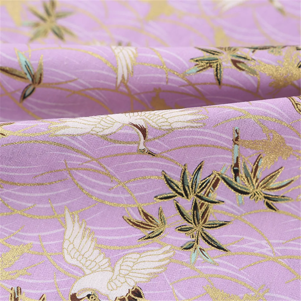 Traditional Clear Grain Crane Design Metallic Lurex Jacquard Cotton Fabric  for Pants Shirt Dress Wedding