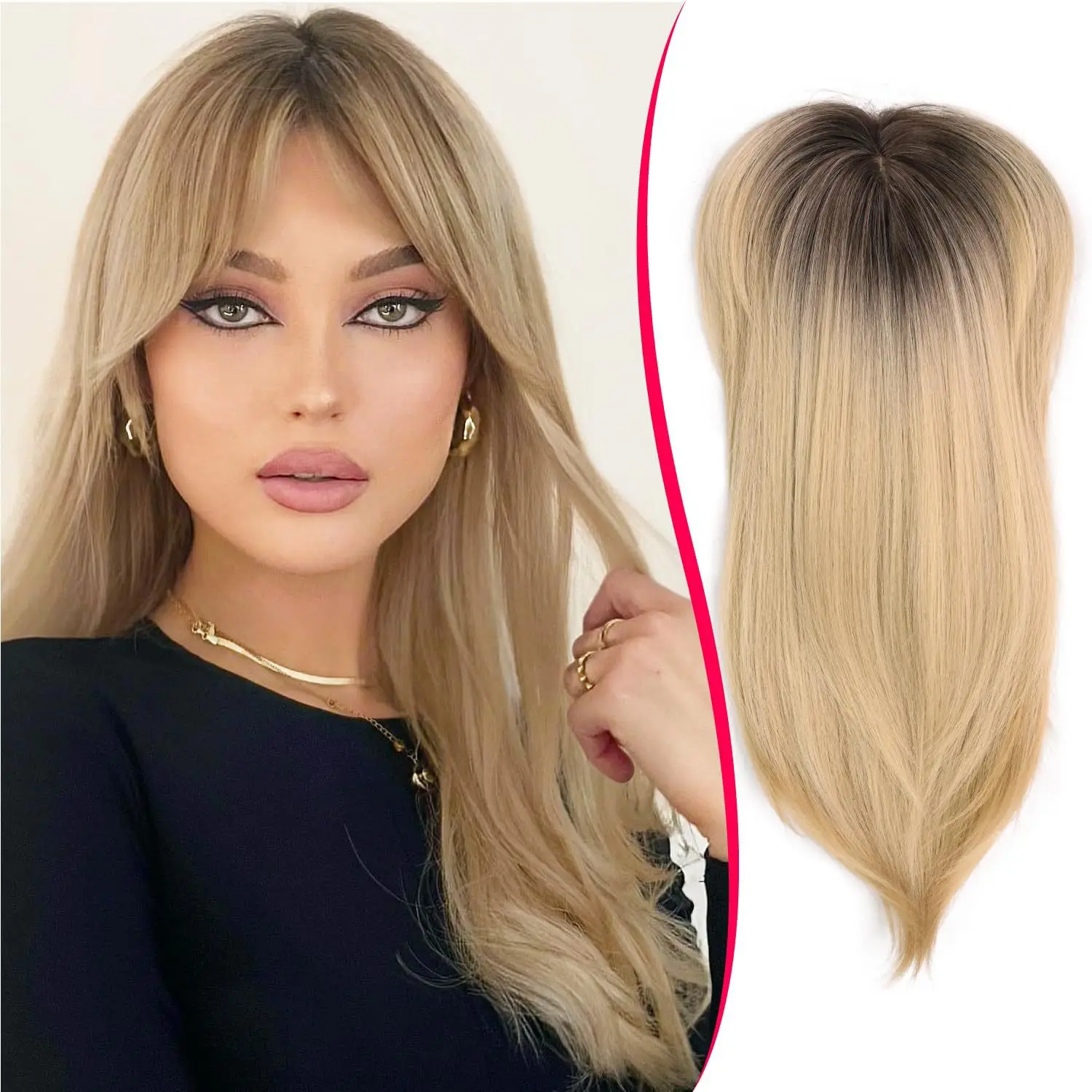 Gradual color eight figure clip in fringe wave synthetic wig for women, natural breathable synthetic fiber bangs