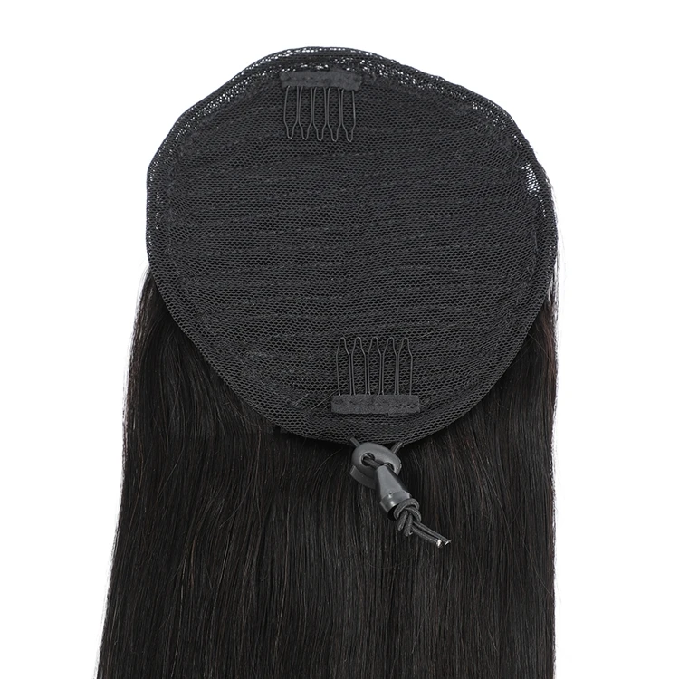 Best Selling Wholesale 10-28 inches Drawstring Human Hair Ponytail 1b# Straight Hair Drawstring Ponytail for Black Women