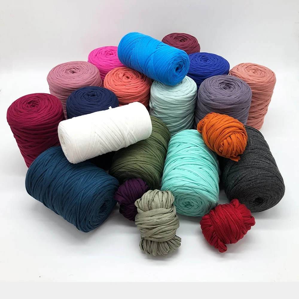 100% cotton t shirt yarn recycled spaghetti yarn 500g spool for crochet