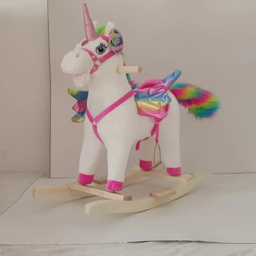 hot sales new fashion pink colorful plush rocking horse with wing FL600-W