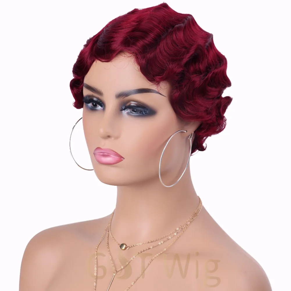 G&T Wig 18 Colors Finger Wave Wigs   for Black Women Short Red Hair Wigs Heat Resistant Premium Synthetic for Daily Party Use