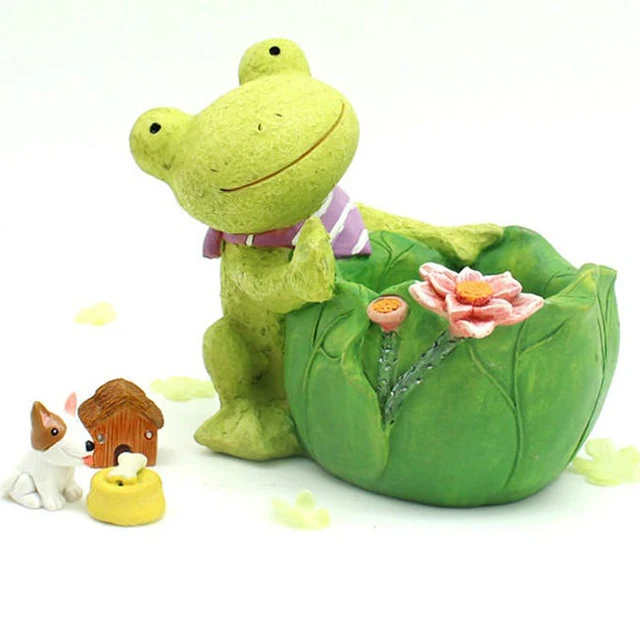 Wholesale custom planter pot garden cute animal resin succulent plant pot,green frog resin flower pot
