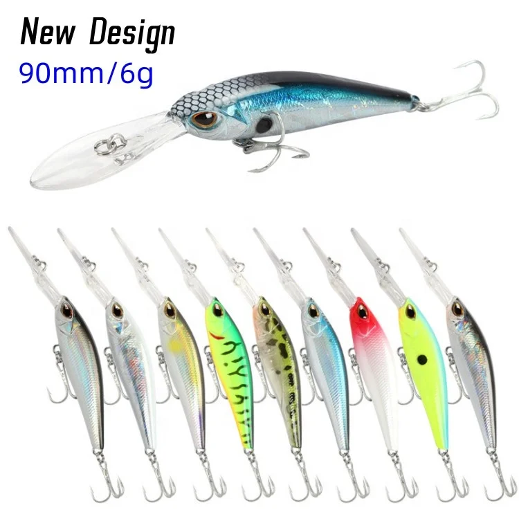 Great Hunting Perch Minnow 9cm 6g Long Lip Deep Diving Minnow Bait Floating Depth 0-2M Swimbait Trout Bass Bait Jerkbait