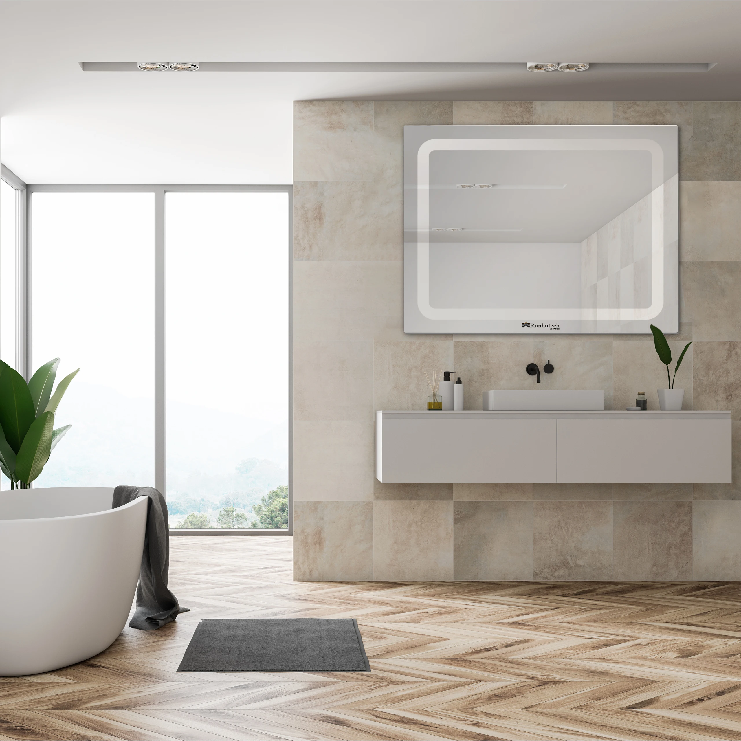 CM8060 250w far radiators bathroom anti-fog glass infrared mirror heater with TUYA app