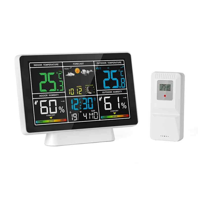 multifunctional  RF wireless Color Screen  Digital Weather forcast Station Desk Alarm  calendar Clock with outdoor sensor