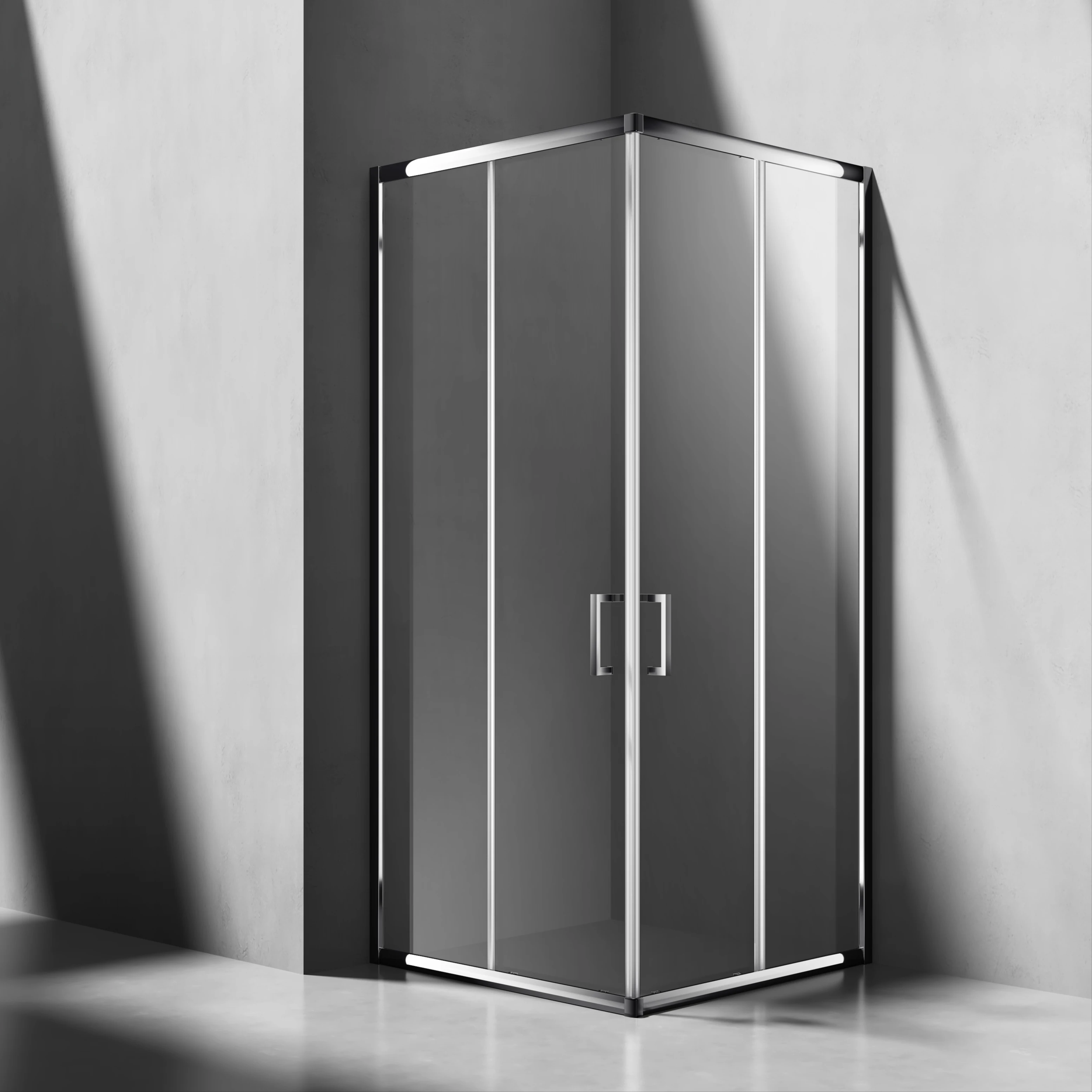Hotel Modern Aluminum Framed Square Corner Entry Shower Cabin Stainless Steel Handle 6mm Tempered Glass Shower Room