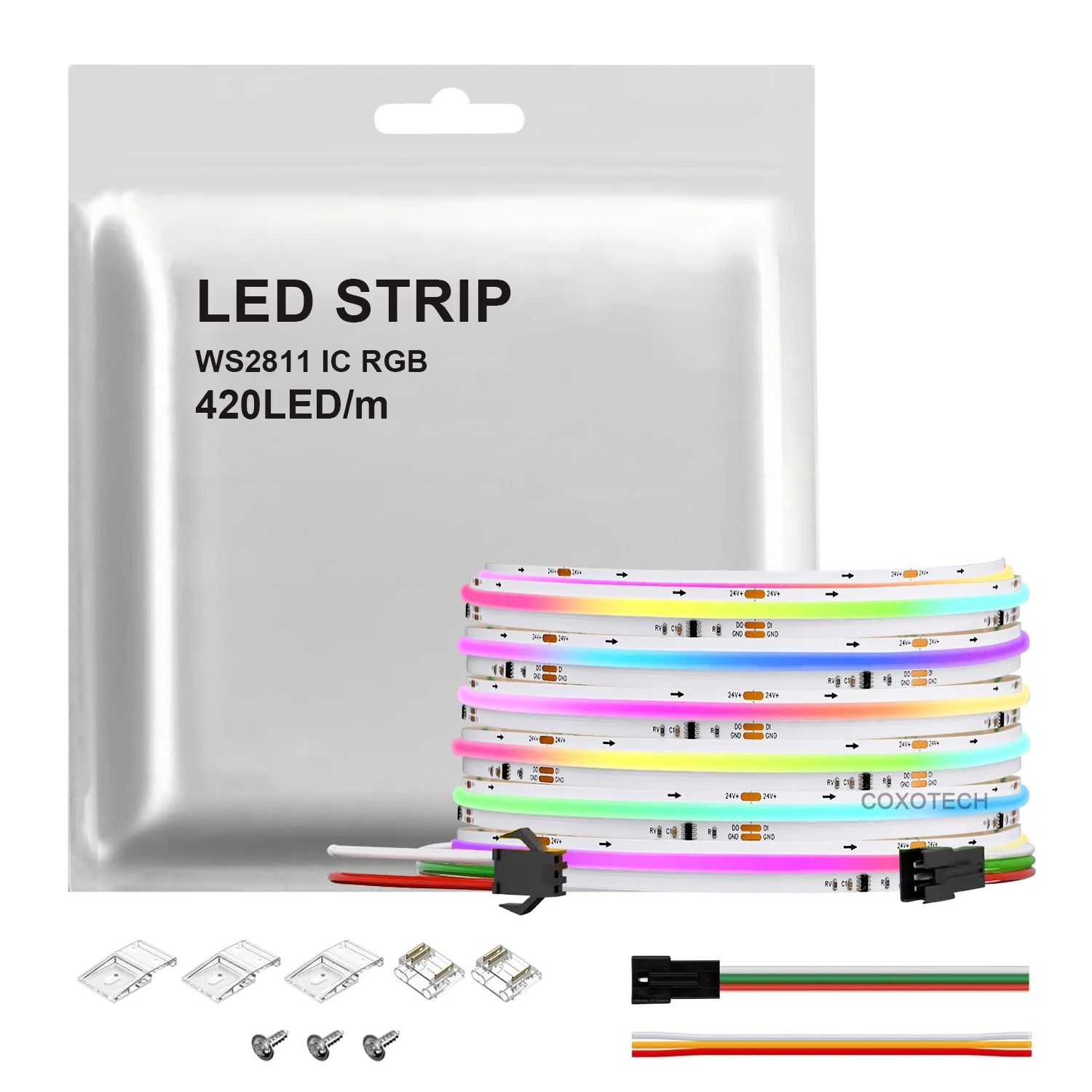 coxo addressable app control running dmx512 spi 5v snake 24v ws2811 rgbic digital cob led strip lights multi color