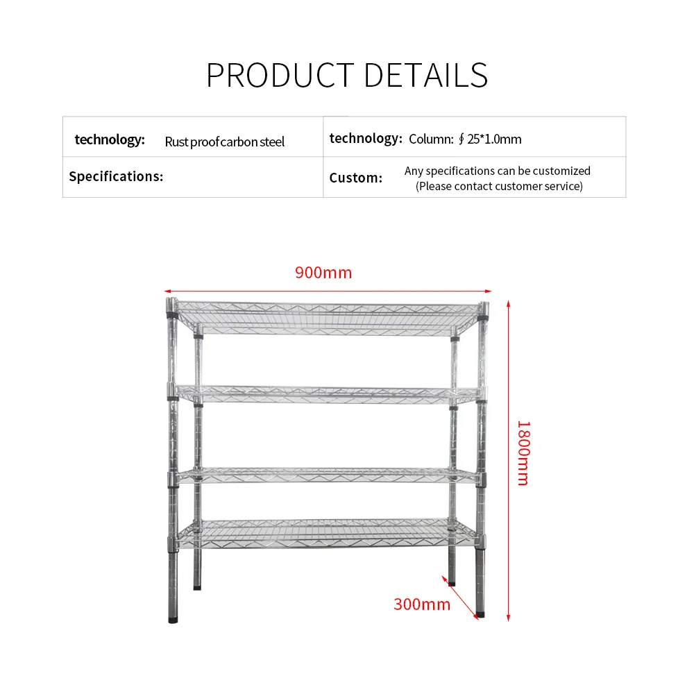 Chrome-plated wire mesh Shelving Multilayer detachable removable storage shelf with wheels