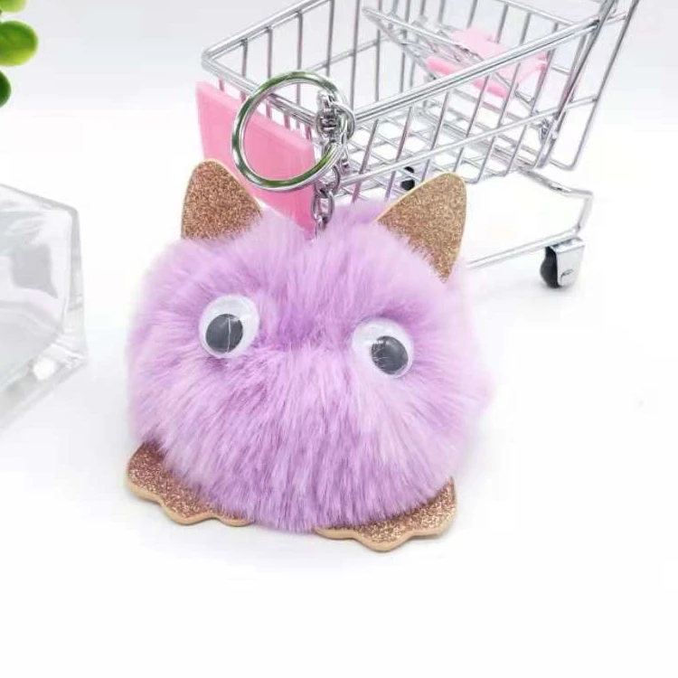 Wholesale Faux Rex Rabbit Fur Pom Pom Animal Little Cat Keychain For A Promotional Item