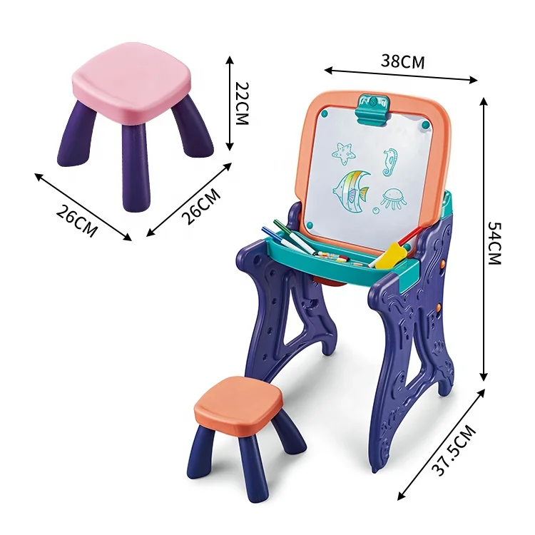 
Multi-Function 2 In 1 Double Sided Painting Drawing Board With Chairs Kids Learning Table 