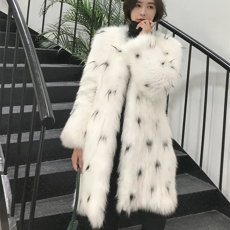 Factory wholesale custom spot New Elegant fox fur coat long white winter real fox fur coat fox mink coat fluffy jackets women