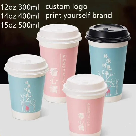 Coff Espress Kraft Sleeves Cardboard With Lid 7oz 8oz 9oz Hot Cold Paper Cup For Carbonated Drinks