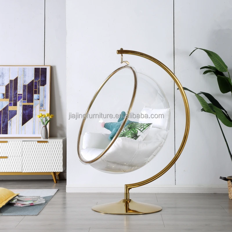 Luxury  Acrylic Hanging chairs Swing chair Transparent outdoor Floor Stand Type Bubble Chair for living room garden