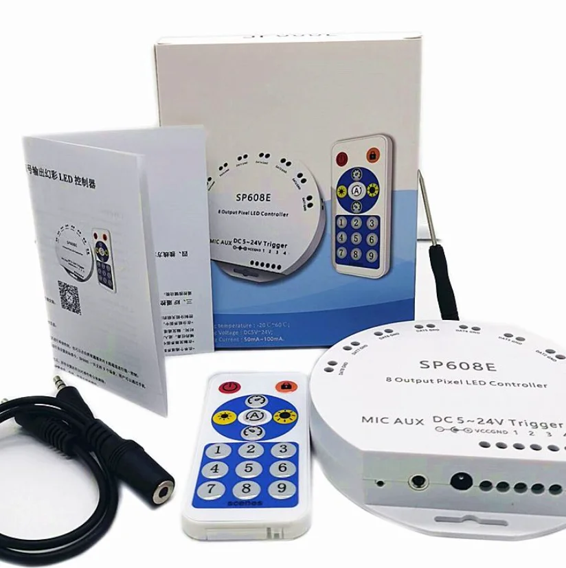 SP608E Glite Pixel Strip Controller Bluetooth RF Remote Control 8 Channel Signal Output Colorful GL-SP608E RGB LED controller