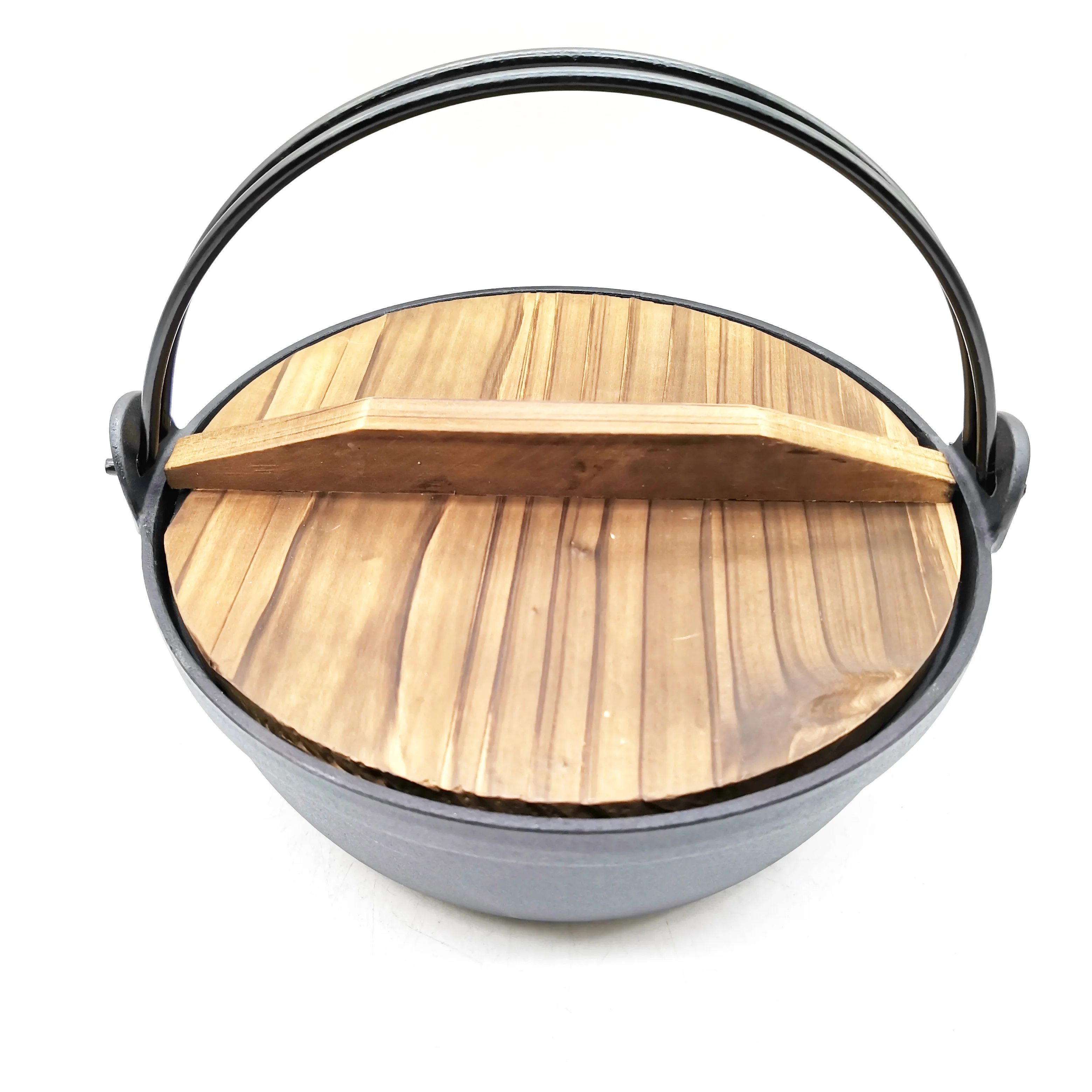 25cm Cast Iron Japanese Style Sukiyaki Tetsu Nabe Shabu Hot Pot with Wooden Lid