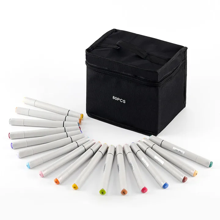 HAOCAI OEM 80 Colors Marker Pens Set Dual Tip Alcohol Based Pen Nylon Tip Colorful Marker Pen with Import Ink