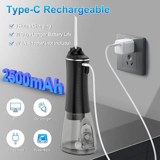h2ofloss 2500mAh Cordless Dental Oral Irrigator Portable IPX7 Water Flosser with 300ML Teeth Cleaner