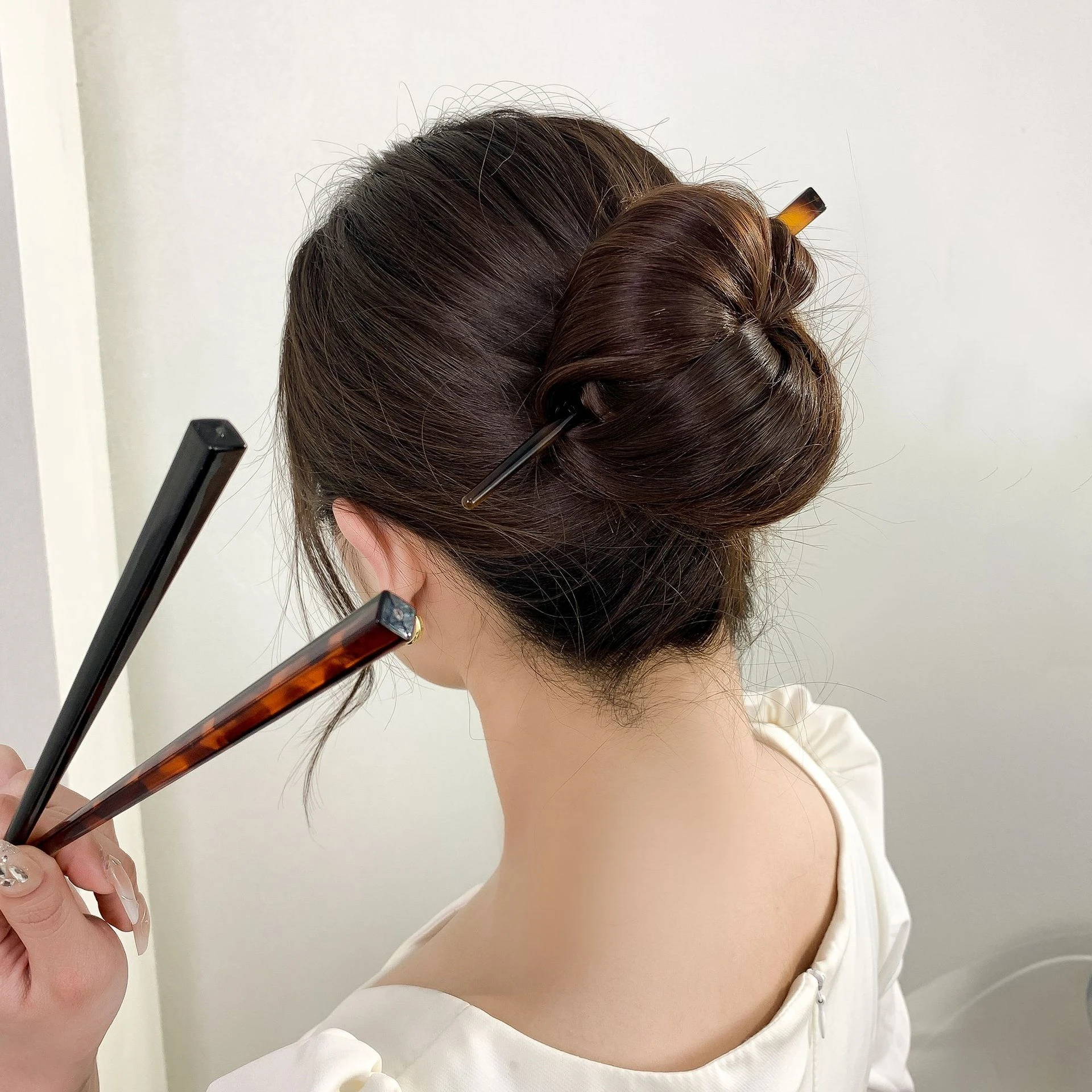 Fashionable Simple  Cellulose acetate Acrylic Hairpin Disc Bun Hair Fork Hair Pin Stick Accessories For Women