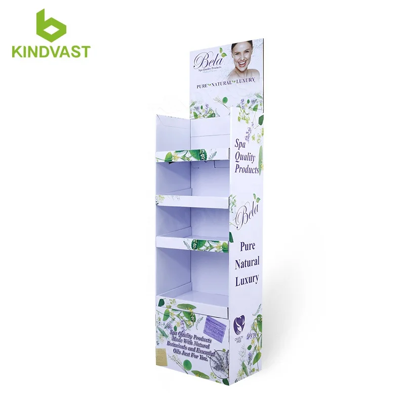 Custom cardboard retail cosmetic store display stand point of sale skin care product display rack