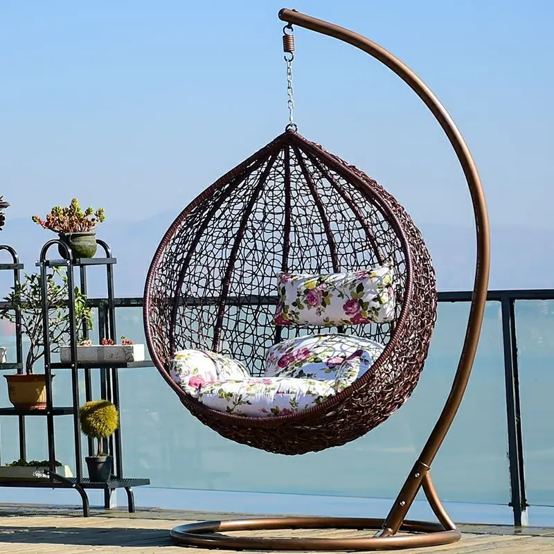 Outdoor Furniture Patio Swings Hanging Egg Swing Chair with Metal Stand Indoor Wicker Rattan Garden Adult Bedroom Furniture Felt