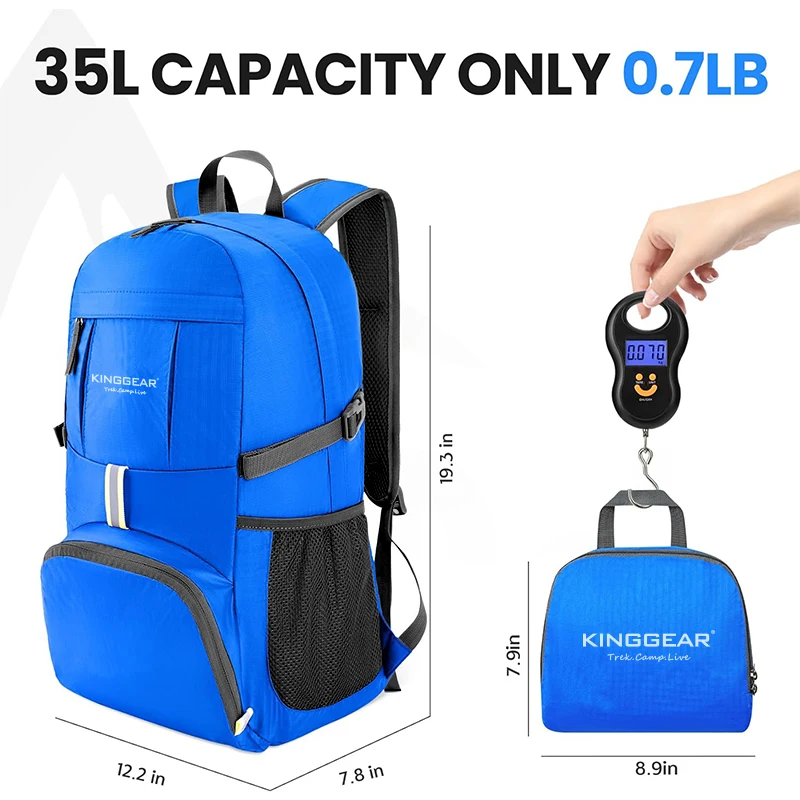 KINGGEAR Foldable Backpacks Collapsible Packable Backpack Compact Day Pack 35L Lightweight Hiking Backpack for Travel