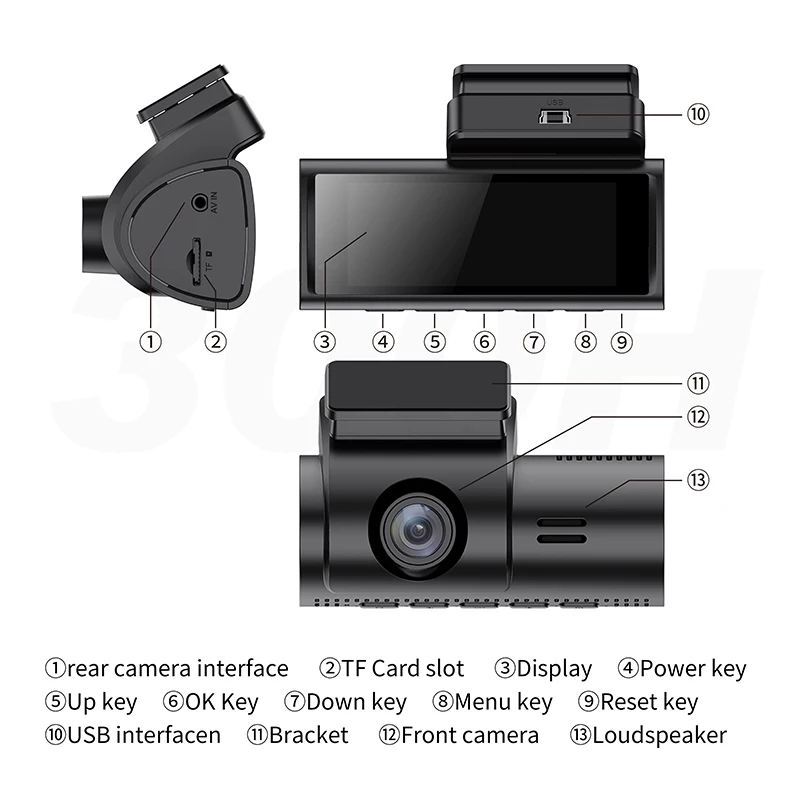AD300H Hidden 2K S0NY IMX335 Dash Cam WiFi GPS  Dual Camera Dashcam With 140 Degree Ultra High-definition Wide Angle Lens