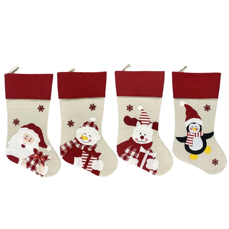 Christmas Stockings Large Xmas Stockings Decorations Santa Claus Snowman Character  Hanging Loop Family Decor