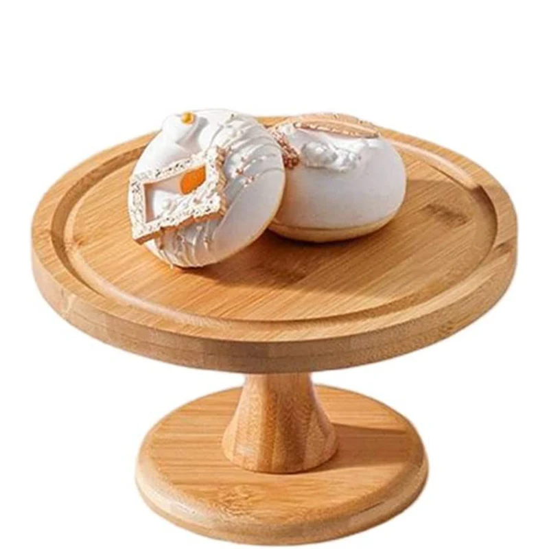 Eco Friendly Wood Rotating Cake Stand Lazy  Base Rustic Cake Stand with Wood for Wedding Cakes Bamboo Food Tray