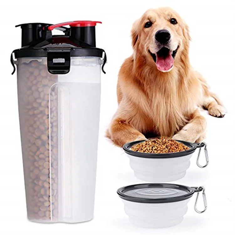 Wholesale Collapsible Dog Bowl Pet Eco Friendly 2-In-1 Drinking Foldable Travel Portable Dog Water Bottle With Food Container